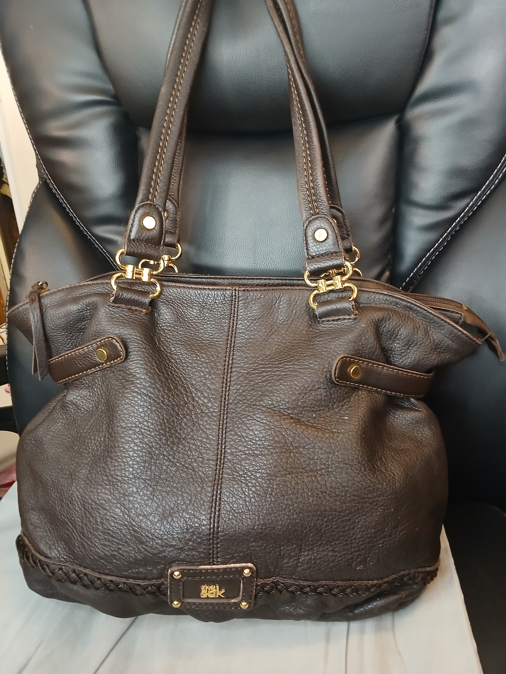The Sak Dark Brown Leather Tote with Gold Hardware